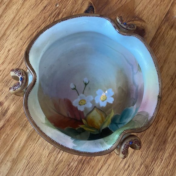 Vintage Morimura M Nippon Hand Painted Bowl Handles Beaded Moriage Floral - Picture 4 of 16